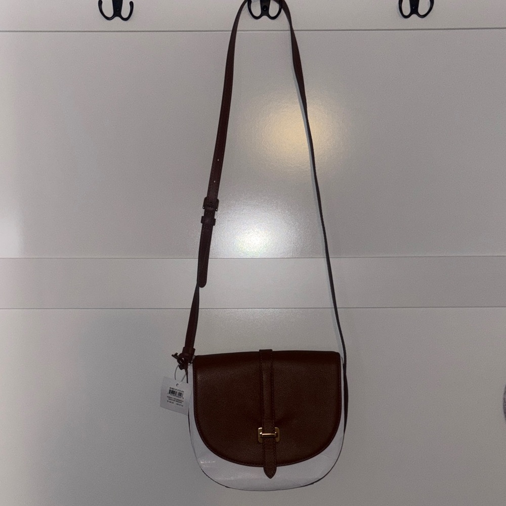 Fossil Brown Leather Crossbody Saddle Bag with Gold Hardware